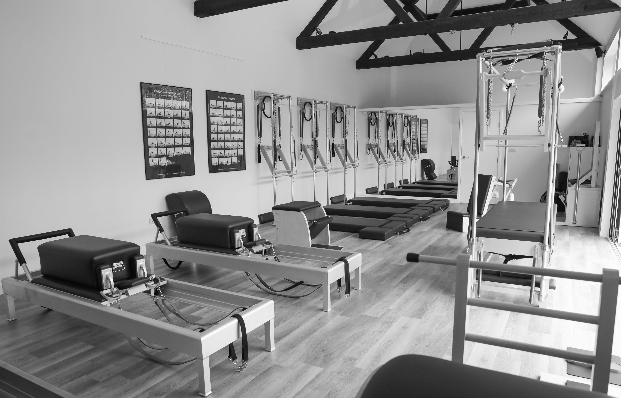 Interior of BodyAct Pilates studio in Cranbrook, Kent, featuring professional classical Pilates apparatus.